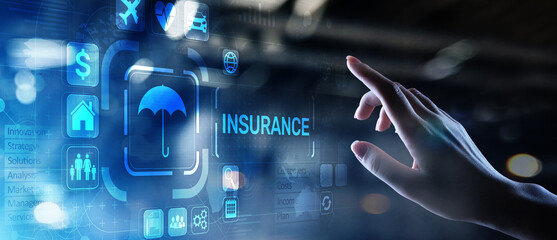 Insurance, health family car money travel Insurtech concept on virtual screen.