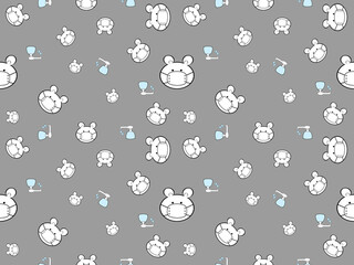 Bear cartoon character seamless pattern on gray background