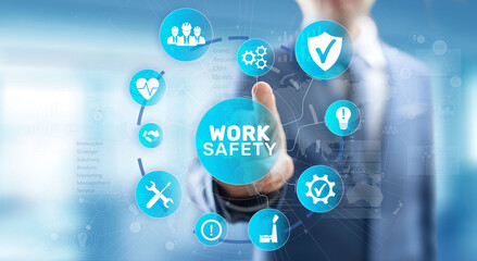 Work safety instruction standards law insurance industrial technology and regulation concept.