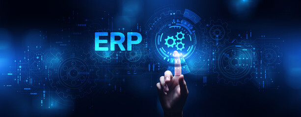 ERP Enterprise resources planning SAP business process automation internet technology concept.