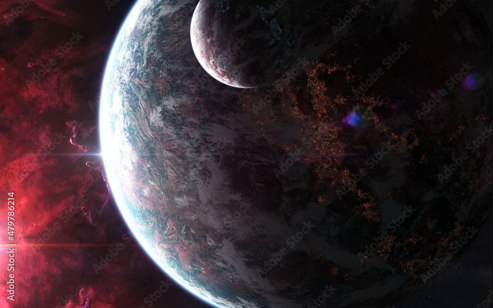 Poster inhabited planets in deep space. beautiful space landscape. science fiction. elements of this image 