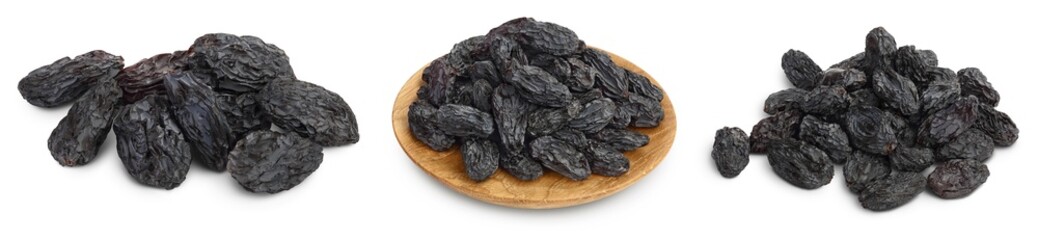 Yellow raisins isolated on white background with clipping path and full depth of field. Set or collection