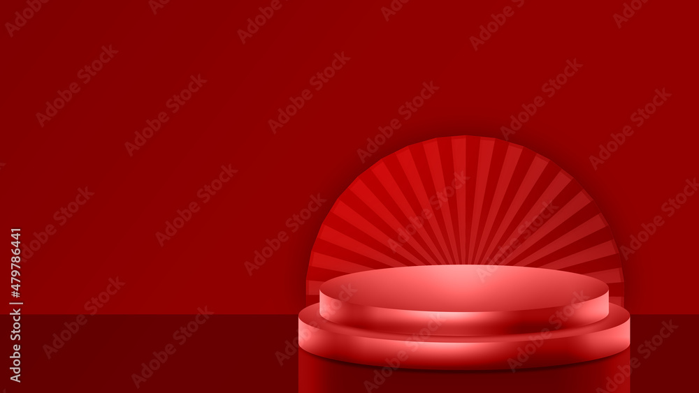 Poster dark red 3d rendering of chinese wind geometry e-commerce still life display