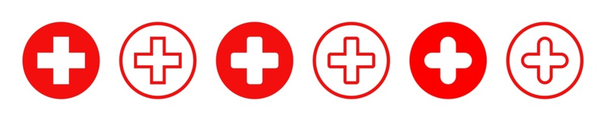 First aid medical icon. Medical white cross symbol, red Medical cross sign. Vector illustration