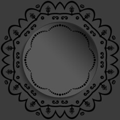 Round frame with floral elements and arabesques. Pattern with arabesques. Dark greeting card