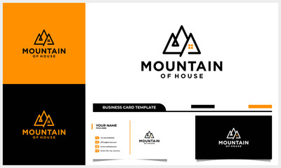 line art house and home with mountain concept logo and business card template