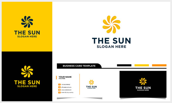 abstract swirl sun logo concept with business card template