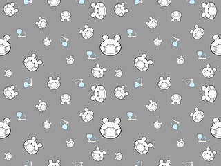 Bear cartoon character seamless pattern on gray background