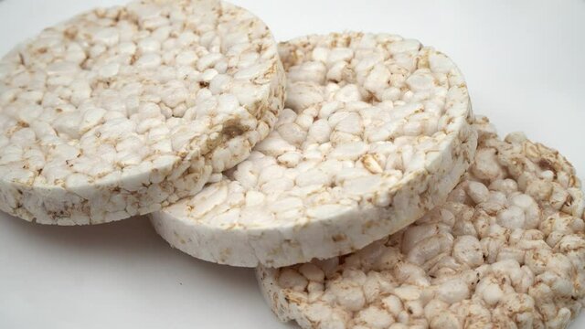 Rice cakes on a white background. Fitness food. Diet healthy food concept