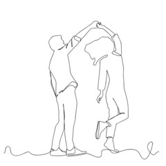 Young couple dancing, one line drawing. Minimalism on a white background.