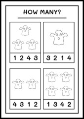 How many Ghost, game for children. Vector illustration, printable worksheet