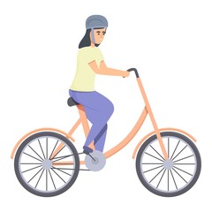 Girl cyclist icon cartoon vector. Cute helmet. Happy child