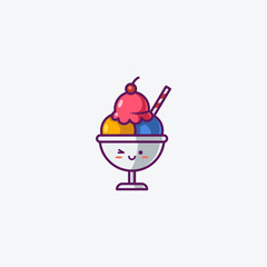 Illustration of Cute Ice Cream Ball Icon on a White Background -  Kawaii Icon 
