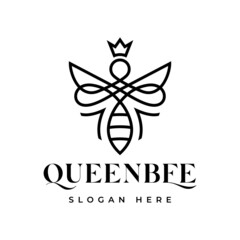 Royal Queen Bee Line art Logo Design Template