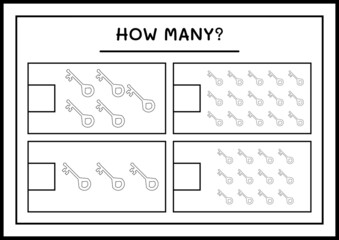 How many Key, game for children. Vector illustration, printable worksheet