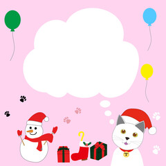 speech balloon with white cat and pastel pink background