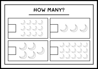 How many Moon, game for children. Vector illustration, printable worksheet