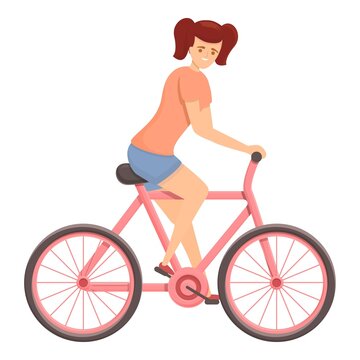 Women cycling icon cartoon vector. Woman rider. Tracking path