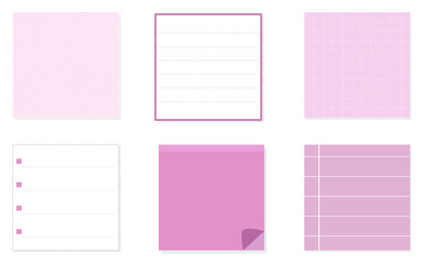 set of the soft pink color notepad, memo, sticky note, reminder, planner. simple and printable