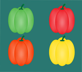 set of vegetables.Four isolated multicolored peppers.