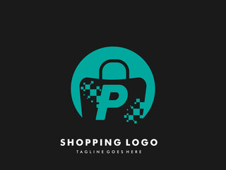 vector shopping bag isolated circle with Letter p, Fast Shopping icon , Creative Fast Shop, Creative Fast Shopping logo templates.