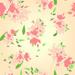 Fototapeta na wymiar Seamless pattern with abstract peonies in retro style. Floral print for wrapping paper, clothing, wallpaper, tablecloth, decorative pillowcase, postcard. Vector.
