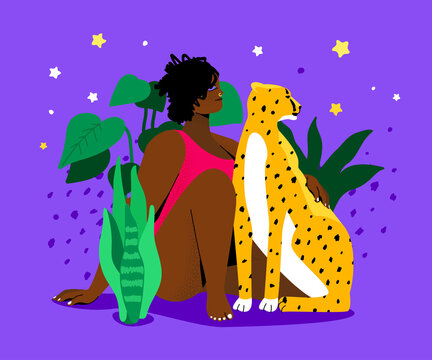 Wild woman - colorful flat design style illustration