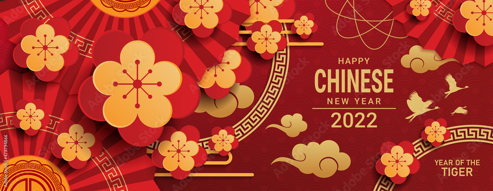 Wall mural happy chinese new year 2022 banner design. year of the tigel. vector illustration