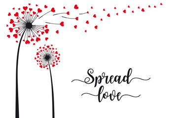 Spread love, dandelion with hearts, vector card - 479795670