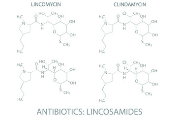Antibiotics lincosamides molecular skeletal chemical formula.