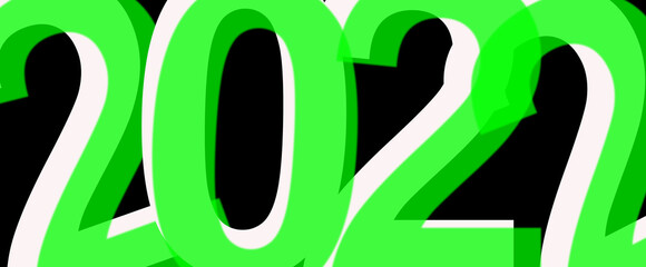 Acid colors. Year 2022. Banner of an era, text. 21st century in green. Illustration. Avant-garde and solemn design,  elegant. A period, a moment, a date.