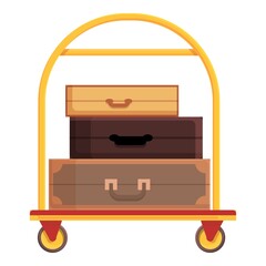 Packing luggage trolley icon cartoon vector. Travel suitcase. Airport bag