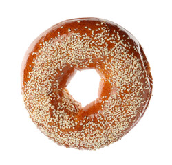 Delicious fresh bagel with sesame seeds isolated on white