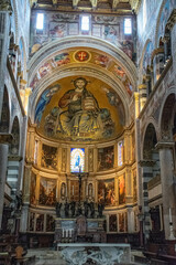 Fototapeta na wymiar Pisa, Italy, September 2015, interior decoration of the Pisa Cathedral, view of the altar