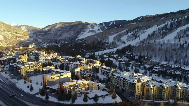 Vail, Colorado, USA Downtown Drone Mountains Aerial