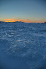 Ice of the Nagaevskaya Bay in the city of Magadan.
