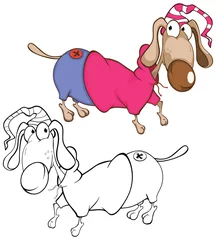Foto op Canvas Vector Illustration of a Cute Cartoon Character Dashound for you Design and Computer Game. Coloring Book Outline © liusa