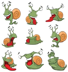 Zelfklevend Fotobehang Set of Fine Vector Cartoon Snails © liusa