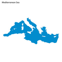 Blue outline map of Mediterranean Sea, Isolated vector siilhouette