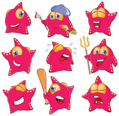 Cute Colorful Starfish Set Vector Illustration