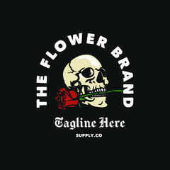 Vintage Rose Skull Logo Hand made Vector Illustration