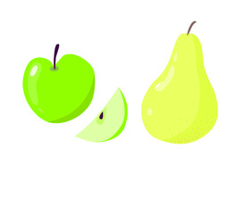Fresh healthy dessert. Ripe apple and pear isolated. Vegetarian healthy food.