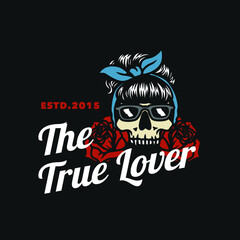 Vintage Rockabilly Rose Skull Logo Hand made Vector Illustration