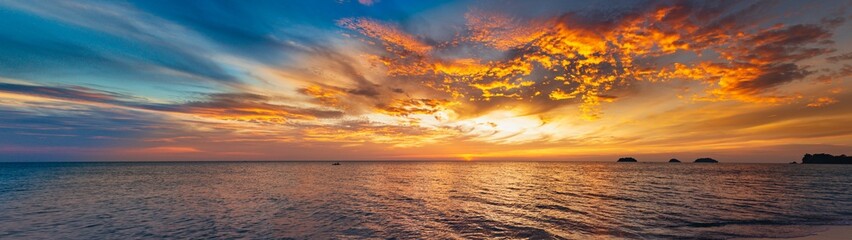 Panorama beautiful ocean during sunset outdoor nature background