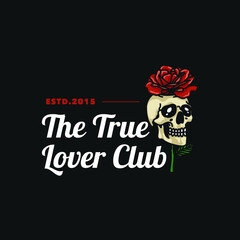 Vintage Rose Skull Logo Hand made Vector Illustration
