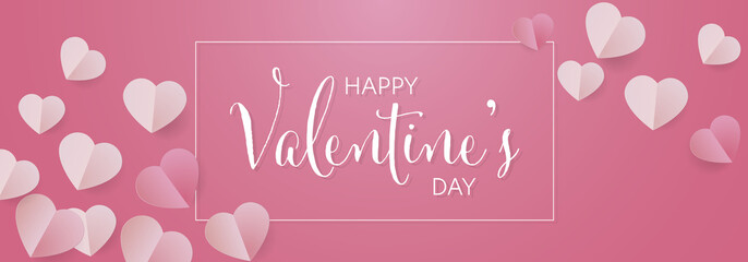 Fototapeta na wymiar Happy Valentines day - Pink and red hearts background - Design banner