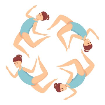 Synchronized Swimming Circle Icon Cartoon Vector. Sport Swim. Team Ballet