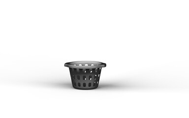 monochrome single black color laundry basket in white background,single color, 3d Icon, 3d rendering, household objects