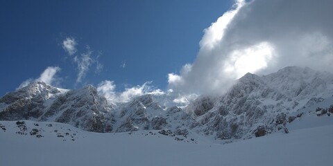 Mountains under snow in the winter