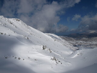 High mountains under snow in the winter